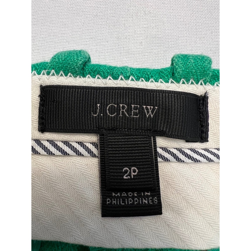 J. Crew Kelly Green Herringbone 100% Linen Preppy Wide Leg Cropped Pants 2P - Picture 3 of 10
